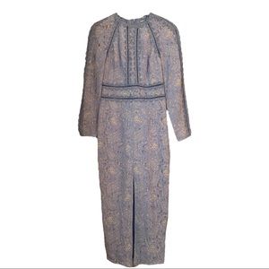 ASOS Design Long Sleeve Pencil Dress Lace With Geo Lace Trims Blue/Lilac Size 4